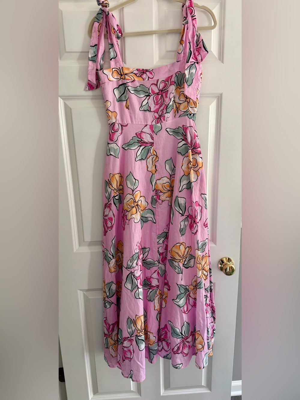 Pink Floral Maxi Skirt with Tie-Strap Shoulders